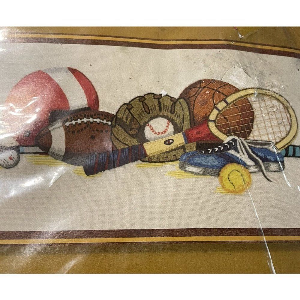 Vintage Sunset Stitchery All American Sports Crewel Needlework Kit Sports Decor